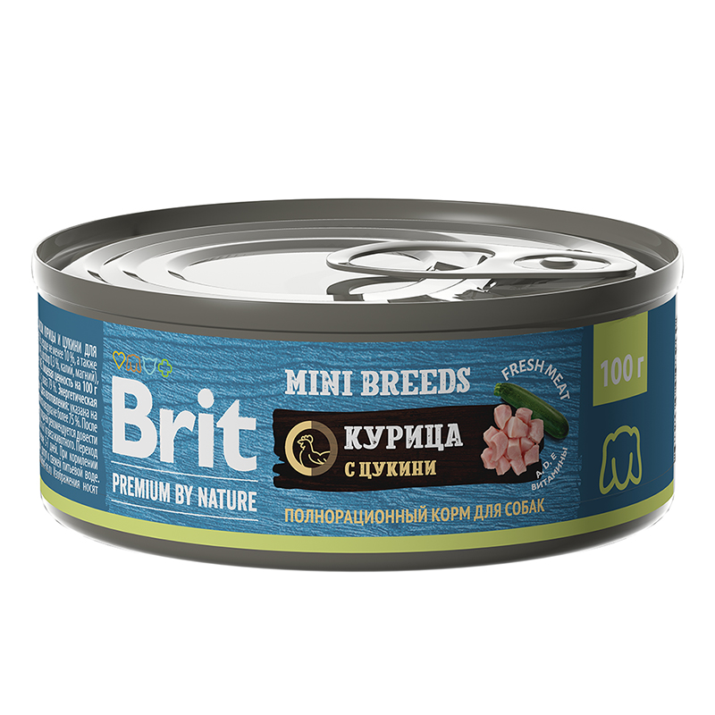 Brit Premium консервы для взрослых собак мелких пород с курицей и цукини, 100 г