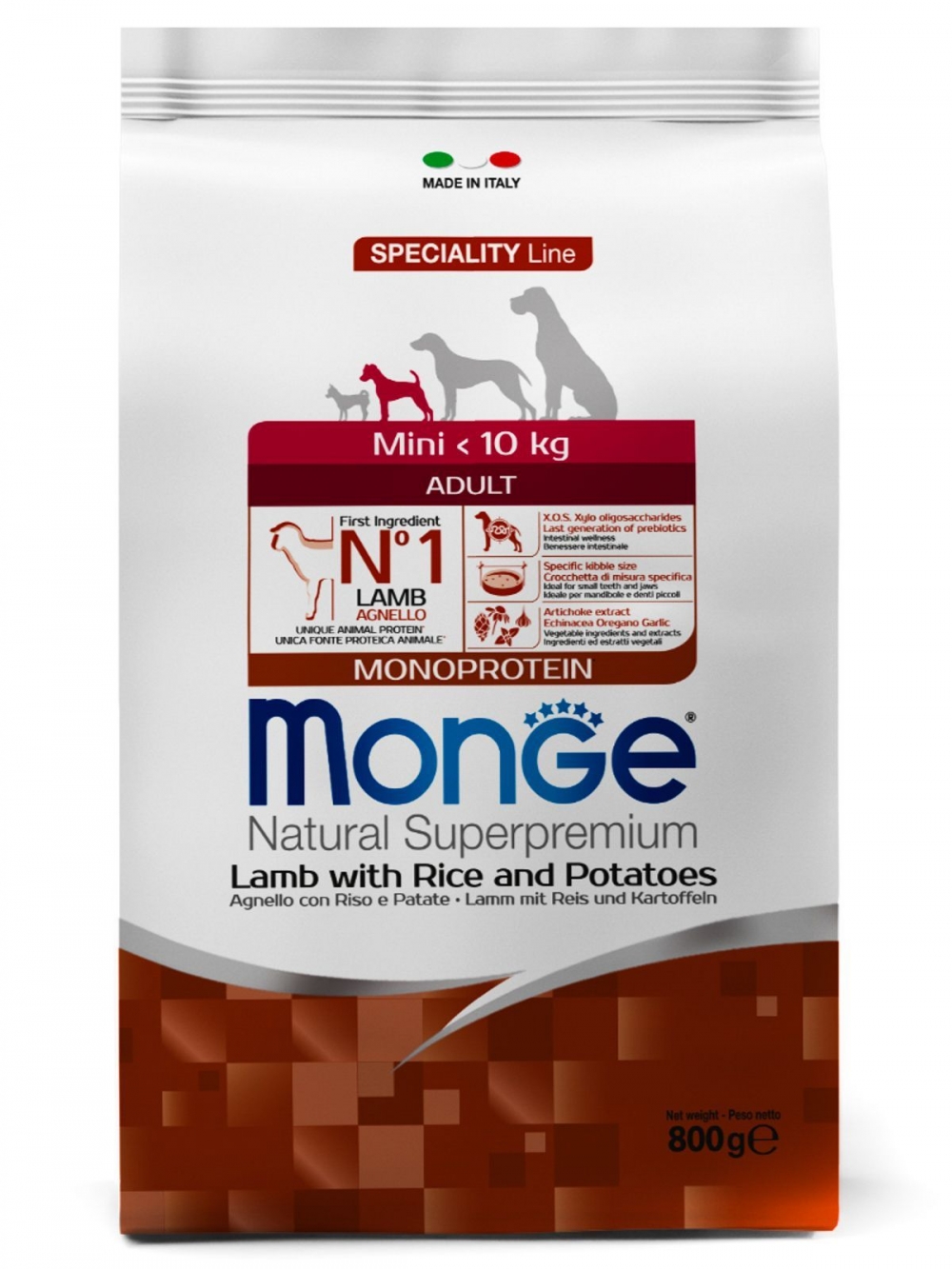 Корм Monge Dog Mini Puppy Lamb&Rice для щенков мини пород с ягненком и рисом, 800гр