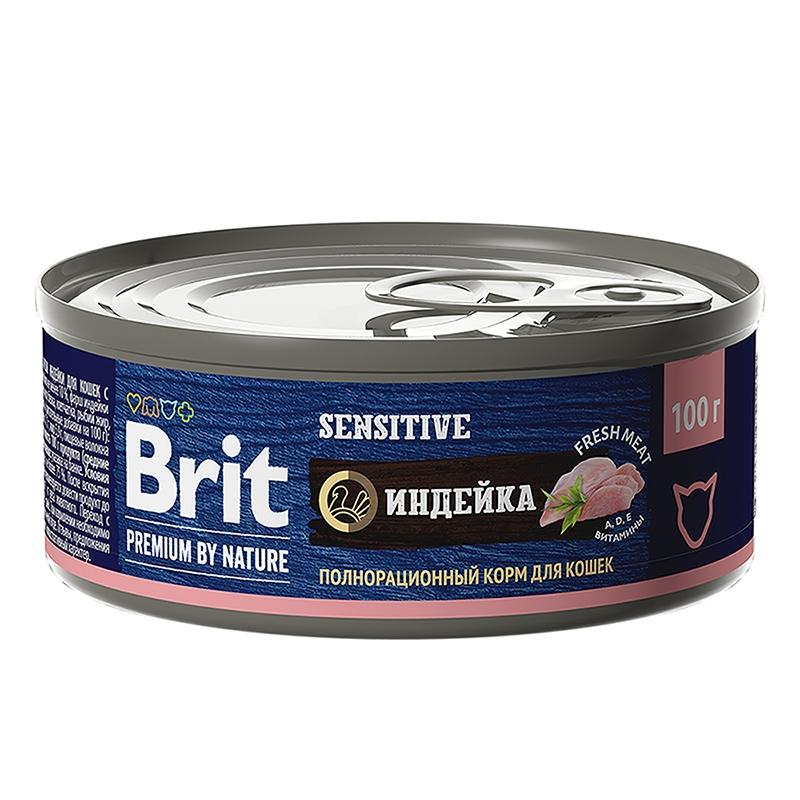 Консерва Brit Premium by Nature для кошек с чувствительным пищеварением, Индейка, 100 г