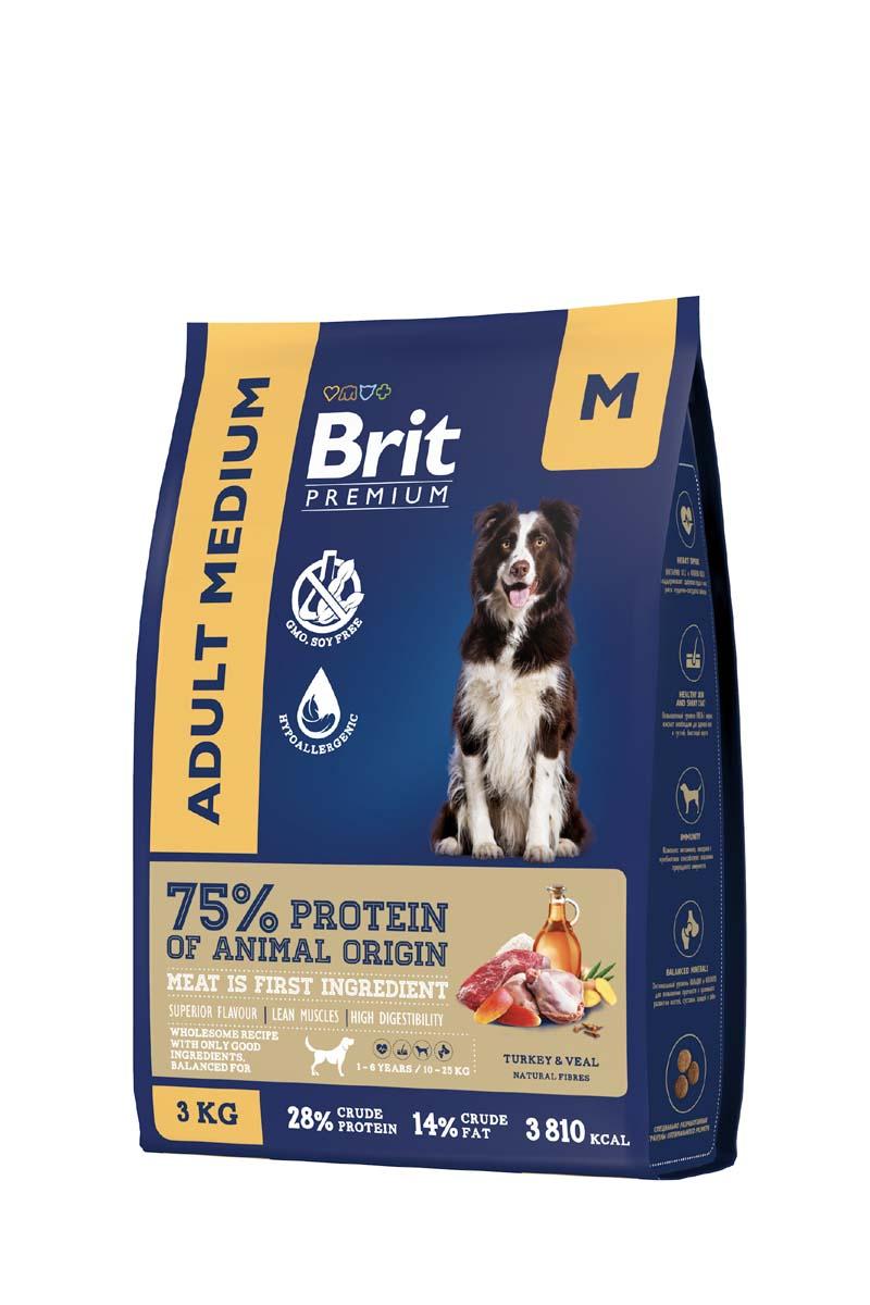 Brit Premium Dog Adult Medium (индейка, телятина)