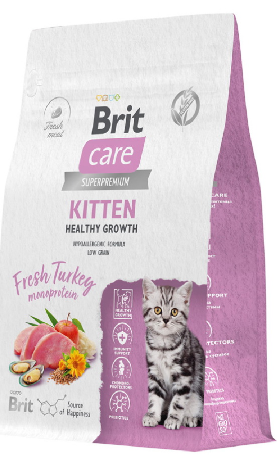 Brit Care сухой корм для котят, беременных и кормящих кошек с индейкой Cat Kitten Healthy Growth, 400 г