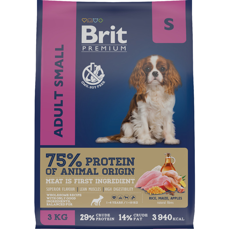 Brit Premium корм сухой для взрослых собак мелких пород с курицей Dog Adult Small, 1 кг