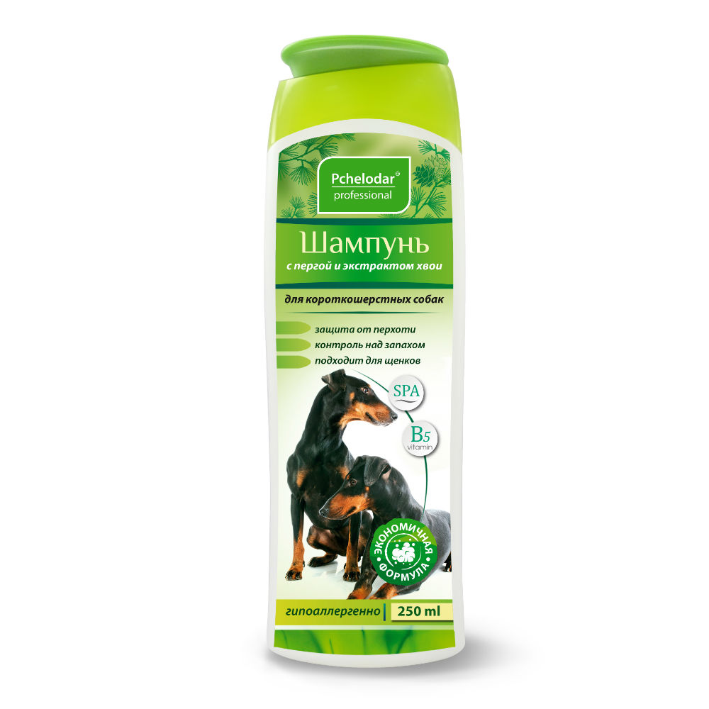 Шампунь с пергой и хвоей для короткошерстных собак / 250 мл (Пчелодар)
