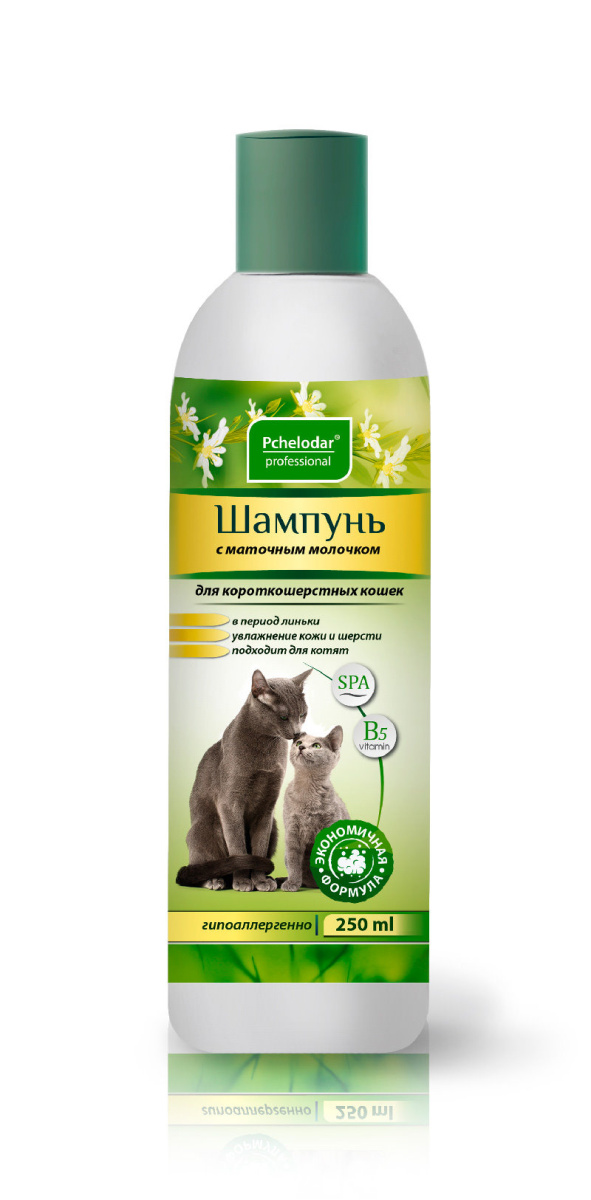 Шампунь с маточным молочком для короткошерстных кошек / 250 мл (Пчелодар) 