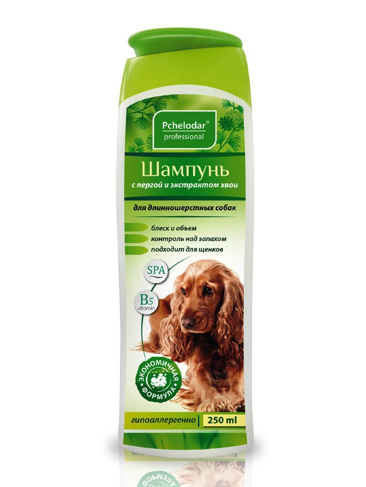 Шампунь с пергой и хвоей для длинношерстных собак / 250 мл (Пчелодар)