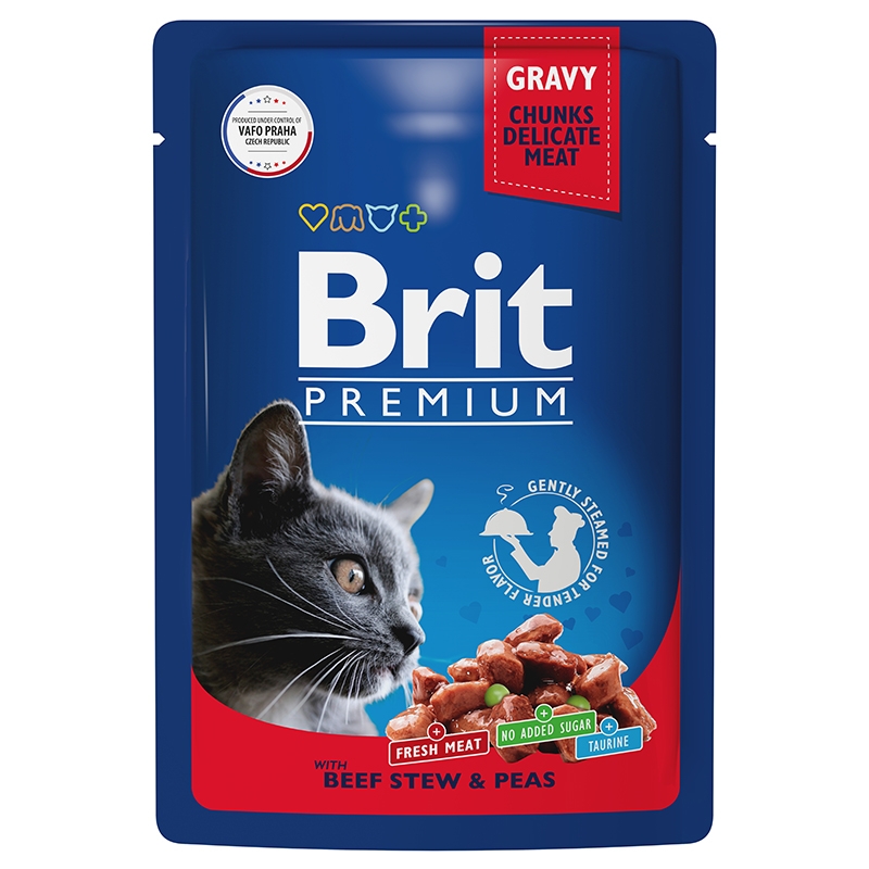 Brit Premium пауч для взрослых кошек с говядиной и горошком в соусе, 85 г