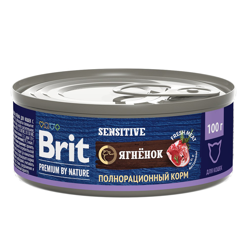 Brit Premium консервы для кошек с чувствительным пищеварением с мясом ягнёнка Cat Sensitive, 100 г